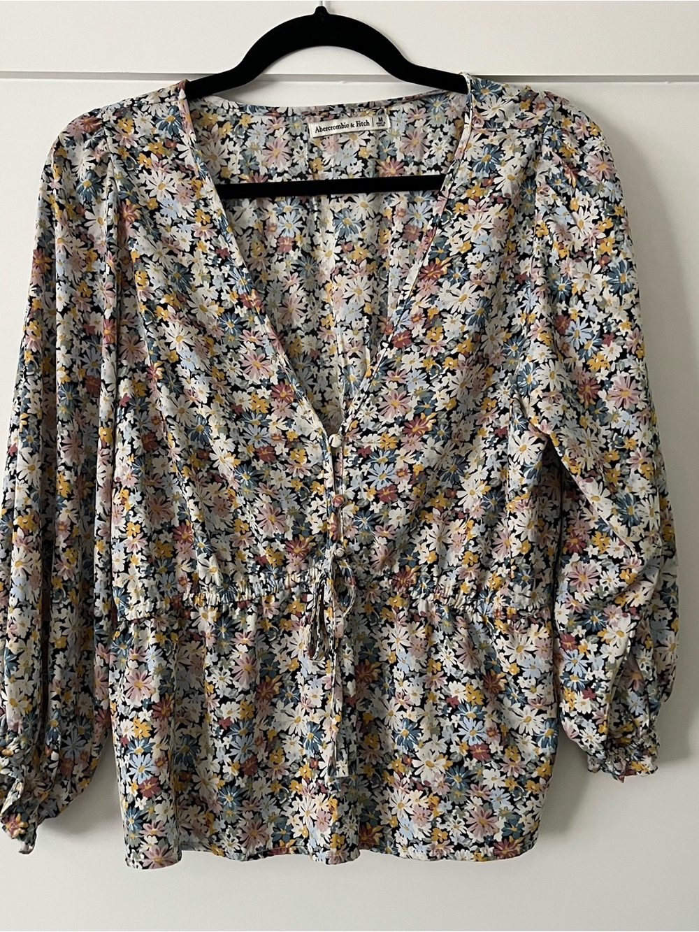 Abercrombie & Fitch Multicolor Floral Tie-Front Peplum Blouse
